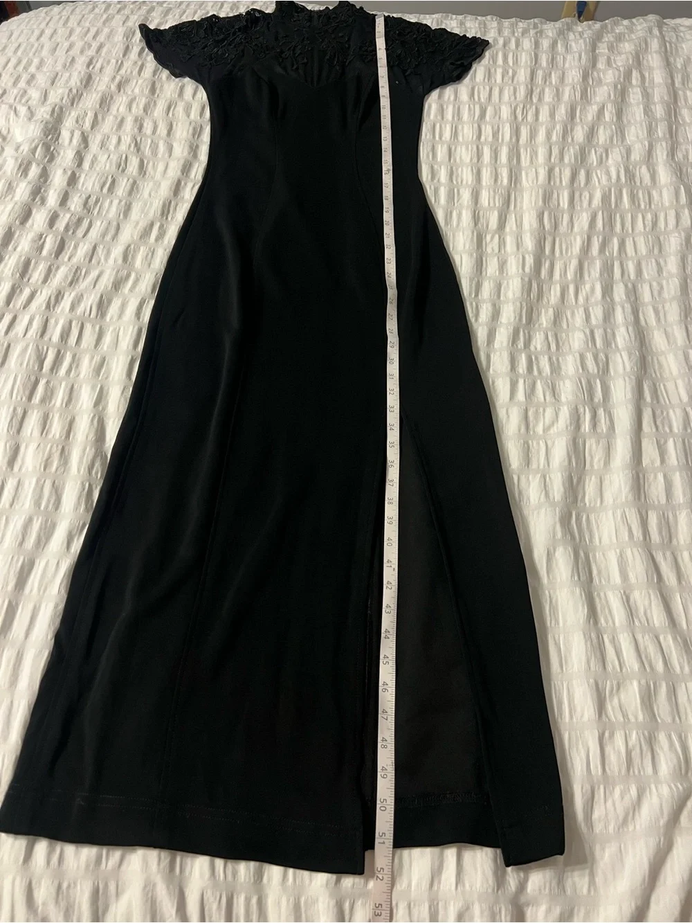 Vintage Cache Black Lace Mock Neck Maxi Dress Gown Size M Slit Whimsigoth